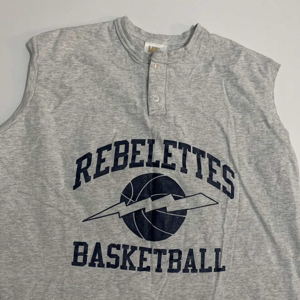 Vintage Lady Fox Henley Tank Top Rebelettes Basketball Gray Navy Sleeveless XL